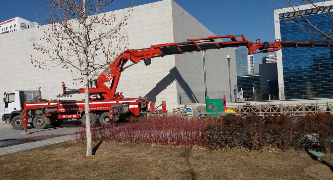 100 Tonluk çiftkırma hiyap vinçle çocuk parkında çalışma